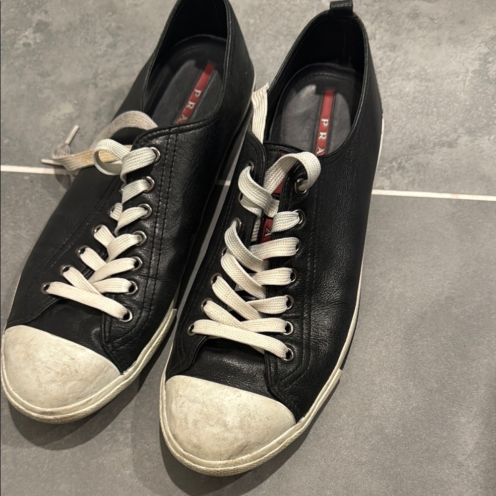 Prada Black and White Leather Sneakers Classic Design